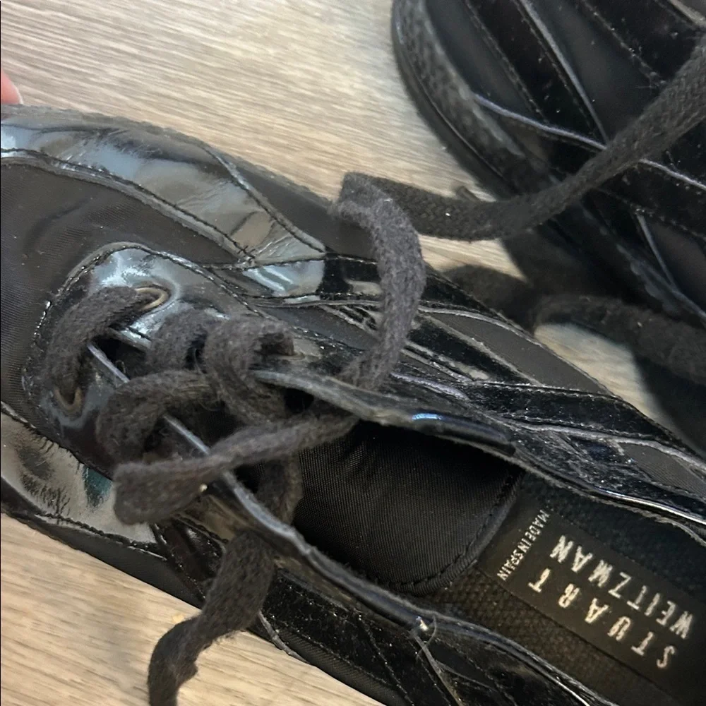 Stuart Weitzman Vintage Y2K Glossy Black Sneakers Sz 6.5